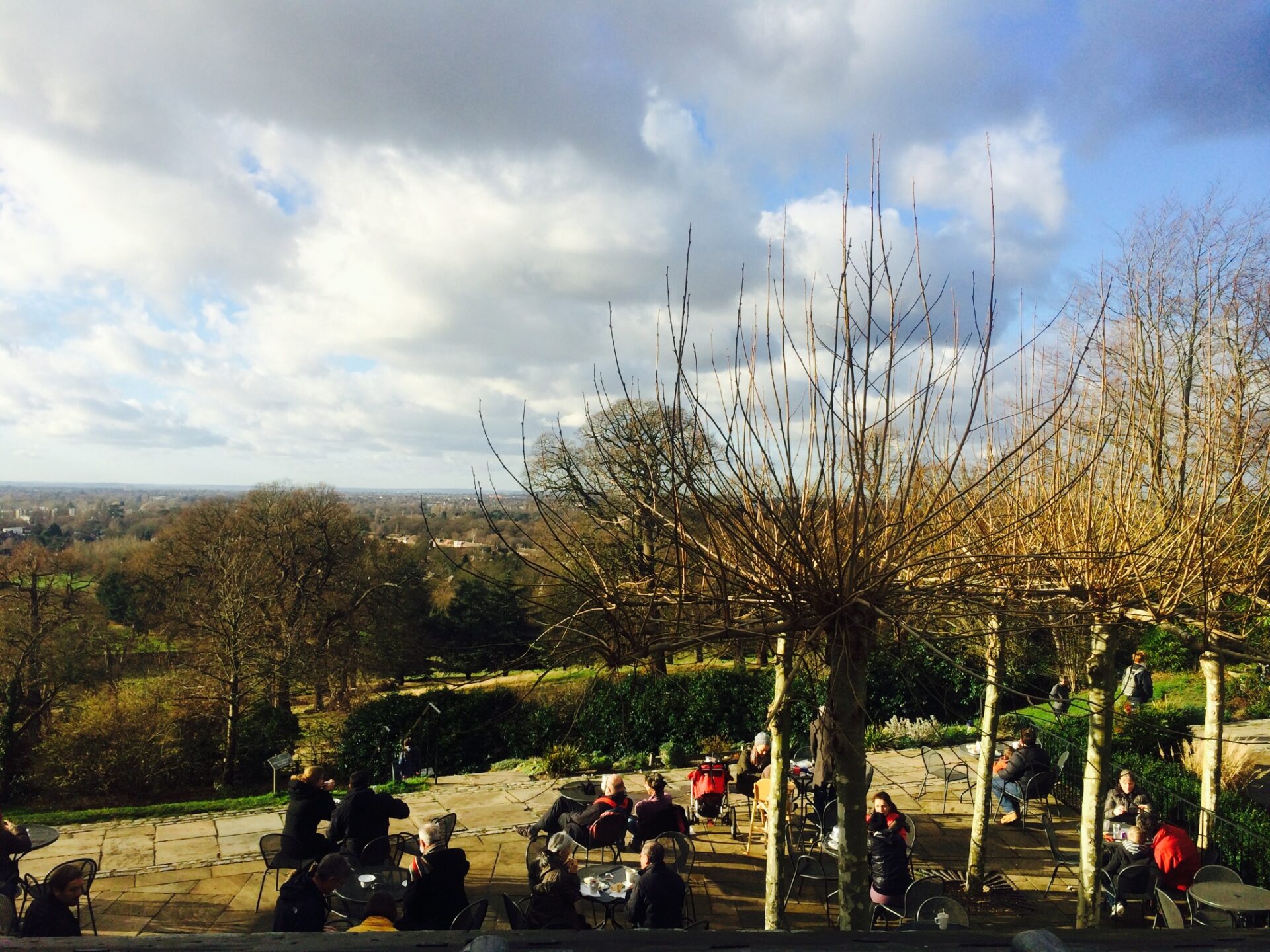 An outdoor seating area overlooking Richmond Park.